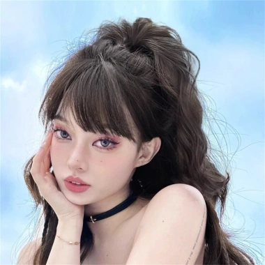 Kẹp tóc công chúa Y2K 40cm lông tơ sóng cao, đuôi ngựa xoăn nửa buộc, nối dài, giảm giá 52.066 VND