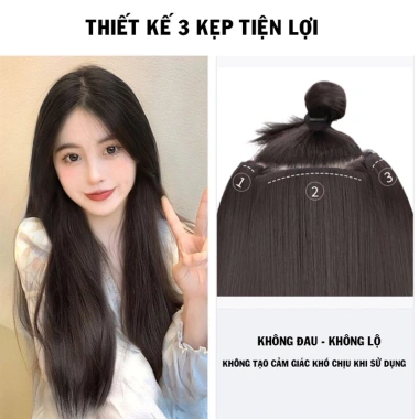 Kẹp Tóc Giả Hàn Quốc 45-55cm Set 3 Dải Dày Tóc Tự Nhiên, Mềm Đẹp - Qiqishop