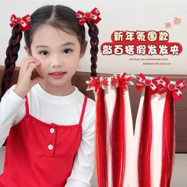 Kẹp tóc giả tết cho bé Đầu tóc màu rực rỡ, siêu bền, dễ đeo, giá chỉ 32.000đ