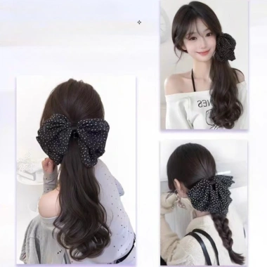 Kẹp Tóc Giả Tự Nhiên Nơ Xoăn, Kiểu Bện Đuôi Ngựa Mềm Mại - Giá 81.400 VND