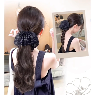 Kẹp Tóc Giả Tự Nhiên Nơ Xoăn, Kiểu Bện Đuôi Ngựa Mềm Mại - Giá 81.400 VND