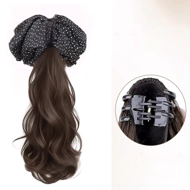 Kẹp Tóc Giả Tự Nhiên Nơ Xoăn, Kiểu Bện Đuôi Ngựa Mềm Mại - Giá 81.400 VND