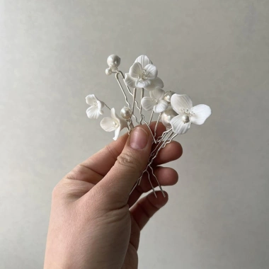 Kẹp tóc handmade 6 chiếc chữ U ngọc trai và hoa gốm - Phù hợp tiệc cưới lễ hội, giá ưu đãi 138.780 VND