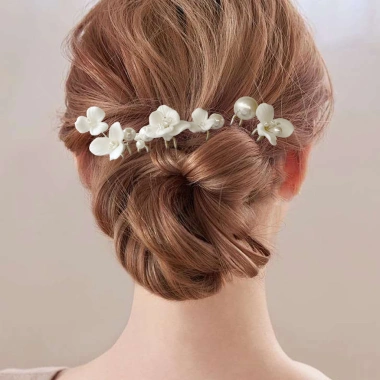 Kẹp tóc handmade 6 chiếc chữ U ngọc trai và hoa gốm - Phù hợp tiệc cưới lễ hội, giá ưu đãi 138.780 VND
