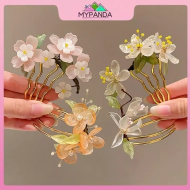 Kẹp tóc hình chữ U màu xám hoa sườn – Phong cách Trung Hoa cổ điển, phụ kiện Hanfu sang trọng