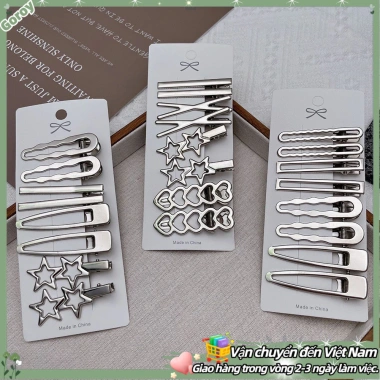 Kẹp tóc hình học kim loại bạc 8 chiếc - teen, giao nhanh, giá 37.400₫