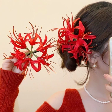 Kẹp tóc hoa đỏ phong cách quốc gia thiết kế phù hợp bangs, giá chỉ 33.813 VND 2