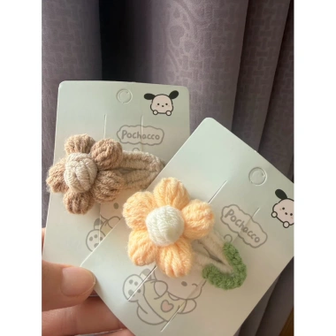 Kẹp tóc hoa len năm cánh handmade pastel Hàn Quốc - xinh xắn, giá 15.000 VND 2