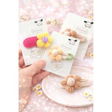 Kẹp tóc hoa len năm cánh handmade pastel Hàn Quốc - xinh xắn, giá 15.000 VND 5