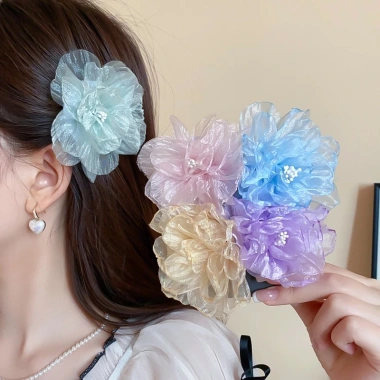 Kẹp tóc hoa tuyn mỏ vịt cao cấp phong cách bờ biển nghỉ mát, phụ kiện bangs chỉ 22.334 VND