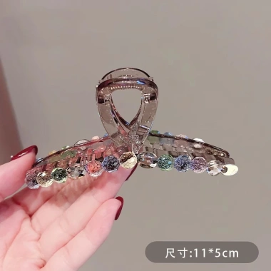 Kẹp tóc Influencer thời trang màu nâu pha lê ánh sáng sang trọng, đầu lưng cao cấp xuân hè