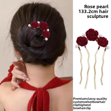 Kẹp tóc lược 4 răng hạt hoa hồng - Thiết kế đặc biệt cho mặt sau đầu, giảm giá 20% chỉ 40.678đ