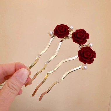 Kẹp tóc lược 4 răng hạt hoa hồng - Thiết kế đặc biệt cho mặt sau đầu, giảm giá 20% chỉ 40.678đ