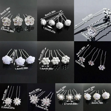 Kẹp tóc ngọc trai 5 chiếc, mũ U cô dâu kim loại pha lê - Thanh lịch, giá 45.360₫ 2