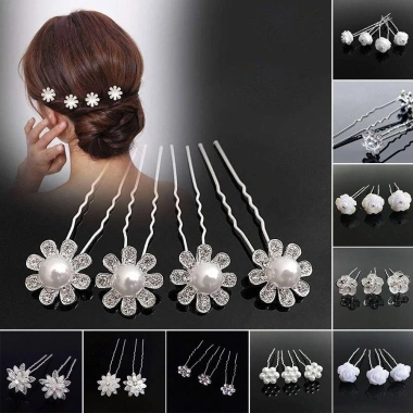 Kẹp tóc ngọc trai 5 chiếc, mũ U cô dâu kim loại pha lê - Thanh lịch, giá 45.360₫ 7
