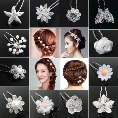 Kẹp tóc ngọc trai 5 chiếc, mũ U cô dâu kim loại pha lê - Thanh lịch, giá 45.360₫ 9