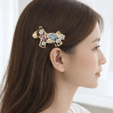 Kẹp tóc ngựa NLINNI hoạt hình hợp kim kẽm, viền kim cương giả, phong cách Y2K cho bé gái
