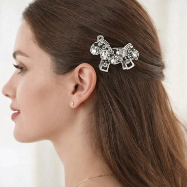 Kẹp tóc ngựa NLINNI hoạt hình hợp kim kẽm, viền kim cương giả, phong cách Y2K cho bé gái