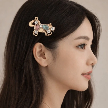 Kẹp tóc ngựa NLINNI hoạt hình hợp kim kẽm, viền kim cương giả, phong cách Y2K cho bé gái