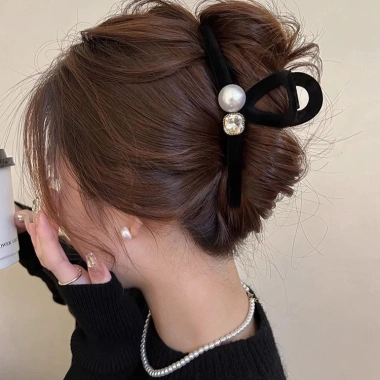 Kẹp tóc nhung đính ngọc đá 13cm phong cách Hàn dễ thương giá 75.000đ