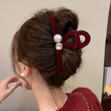 Kẹp tóc nhung đính ngọc đá 13cm phong cách Hàn dễ thương giá 75.000đ