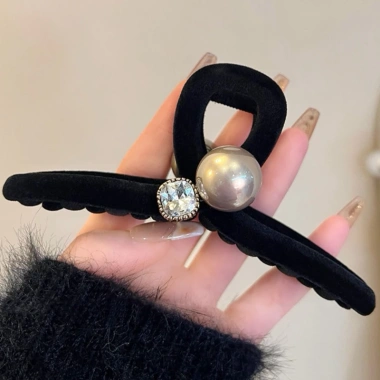 Kẹp tóc nhung đính ngọc đá 13cm phong cách Hàn dễ thương giá 75.000đ