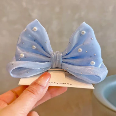 Kẹp tóc nơ lớn ba chiều ngọc trai cho bé gái công chúa, váy sinh nhật, giảm 20% 9