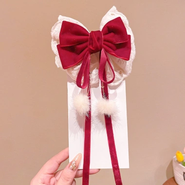Kẹp tóc nơ lớn ren ngọc trai đỏ năm mới cho bé ruy băng tua rua mặt sau siêu cổ tích 6 Kẹp tóc nơ lớn ren ngọc trai đỏ năm mới cho bé ruy băng tua rua mặt sau siêu cổ tích 6