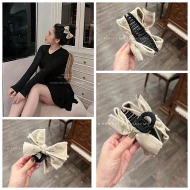 Kẹp tóc nơ màu be chất lượng cao, xương kẹp chắn chắn, form nơ đẹp, giá 125.000₫