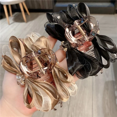 Kẹp tóc nơ voan lụa Hàn cao cấp đính đá 13cm - Sang trọng, giảm giá 185k 4