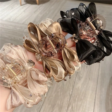 Kẹp tóc nơ voan lụa Hàn cao cấp đính đá 13cm - Sang trọng, giảm giá 185k 6