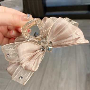 Kẹp tóc nơ voan lụa Hàn cao cấp đính đá 13cm - Sang trọng, giảm giá 185k 7