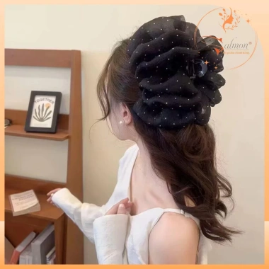 Kẹp tóc nơ voan to phong cách Tiểu Thư, đám mây bong bóng, siêu xinh giá 17k