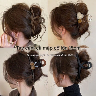 Kẹp tóc nữ cỡ đại 15cm màu nâu-đen, cá mập chắc chắn, tóc dày gọn gàng, kẹp sau gáy