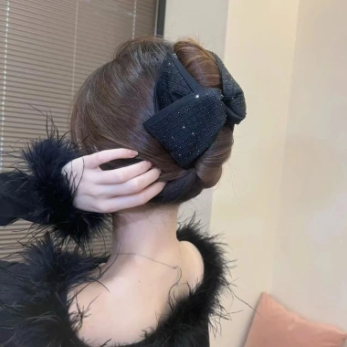 Kẹp tóc nữ Hàn Quốc cao cấp màu đen nơ sang trọng, giảm giá chỉ 31.000 3