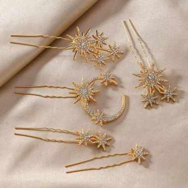 Kẹp Tóc Retro 5 Cái Nĩa Chữ U Ngôi Sao Bông Tuyết Mũ Cô Dâu Kim Cương Handmade Thời Trang Đám Cưới và Tiệc 171.720 VND 3