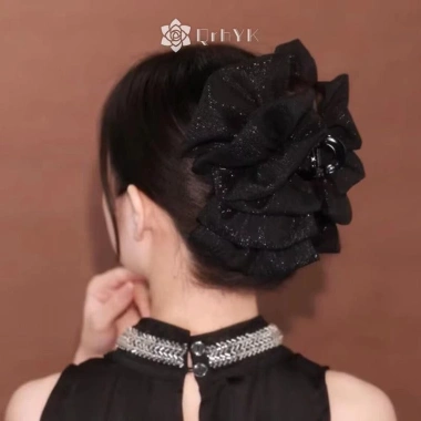 Kẹp tóc Seersucker đen Qrhyk cho bé gái – Nơ lưới bong bóng, Grabber thời trang, giảm còn 33.588₫