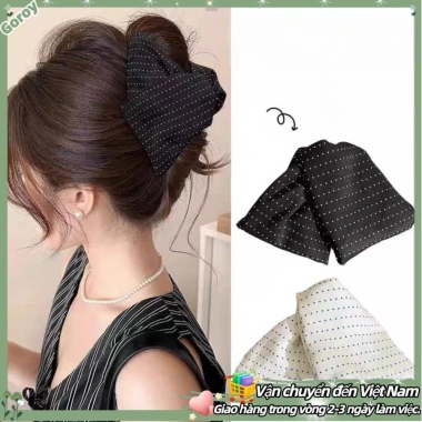 Kẹp tóc tam giác chấm bi vải - Đuôi ngựa cao lãng mạn, giảm giá, chỉ 39.600₫