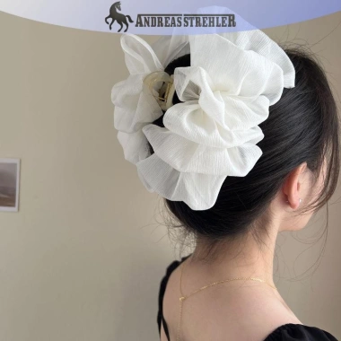 Kẹp tóc Tuyn Nơ Đám Mây Lớn Retro - Lưới Sợi Bím Vuốt, Phụ Kiện Nữ Thanh Lịch