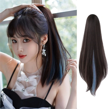 Kẹp Tóc Y2K Gradient Nổi Bật Cao Đuôi Ngựa - Lông Tơ Dài Tự Nhiên, Thẳng và Xoăn, Giả Hottie Cho Nữ - Giá 65.883 VND 3