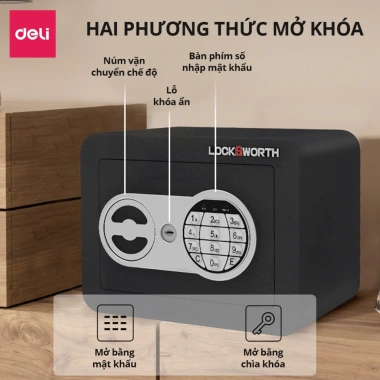 Két Sắt Mini Deli - Khóa Số Điện Tử Thông Minh, Nhỏ Gọn, Chống Gỉ, Tặng Pin, Giá 799.000 VNĐ 2 Két Sắt Mini Deli - Khóa Số Điện Tử Thông Minh, Nhỏ Gọn, Chống Gỉ, Tặng Pin, Giá 799.000 VNĐ 2
