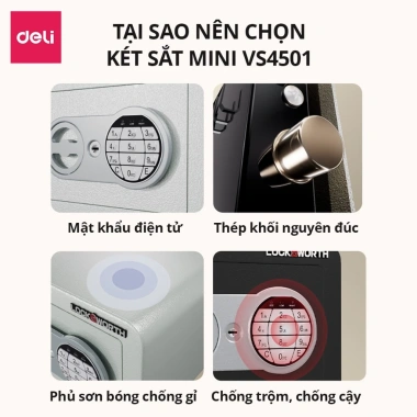 Két Sắt Mini Deli - Khóa Số Điện Tử Thông Minh, Nhỏ Gọn, Chống Gỉ, Tặng Pin, Giá 799.000 VNĐ 7 Két Sắt Mini Deli - Khóa Số Điện Tử Thông Minh, Nhỏ Gọn, Chống Gỉ, Tặng Pin, Giá 799.000 VNĐ 7