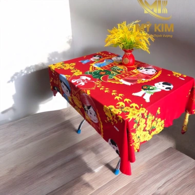 Khăn bàn Tết thun 3D đa kích thước, giảm còn 75.000đ, mềm mịn, trang trí đẹp