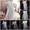 Khăn Che Mặt Cô Dâu SEIZ6O Vải Tuyền Trắng Nhiều Lớp Ren, Nơ Ngọc Trai Ngắn Veil