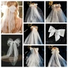 Khăn Che Mặt Cô Dâu SEIZ6O Vải Tuyền Trắng Nhiều Lớp Ren, Nơ Ngọc Trai Ngắn Veil 3