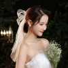 Khăn Che Mặt Cô Dâu SEIZ6O Vải Tuyền Trắng Nhiều Lớp Ren, Nơ Ngọc Trai Ngắn Veil 4