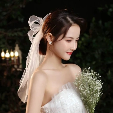 Khăn Che Mặt Cô Dâu SEIZ6O Vải Tuyền Trắng Nhiều Lớp Ren, Nơ Ngọc Trai Ngắn Veil 4