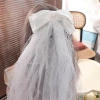 Khăn Che Mặt Cô Dâu SEIZ6O Vải Tuyền Trắng Nhiều Lớp Ren, Nơ Ngọc Trai Ngắn Veil 6
