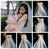 Khăn Che Mặt Cô Dâu SEIZ6O Vải Tuyền Trắng Nhiều Lớp Ren, Nơ Ngọc Trai Ngắn Veil 8