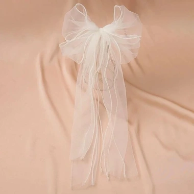Khăn Che Mặt Cô Dâu SEIZ6O Vải Tuyền Trắng Nhiều Lớp Ren, Nơ Ngọc Trai Ngắn Veil 10